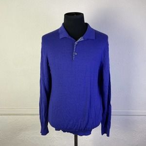 G-Mac Sweater Mens XL‎ Merino Wool Blend Blue Purple Collared Pullover